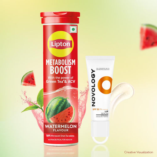 Sip & Glow Combo | Lipton Metabolism Boost Watermelon Tablets and Novology SPF 50 PA ++++ Lip Serum