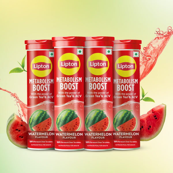 Metabolism Boost Tablets | Green Tea & Apple Cider Vinegar - Watermelon Flavor (Pack of 4 tubes)