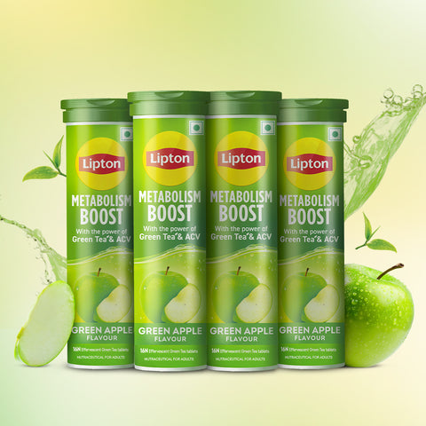 Metabolism Boost Tablets | Green Tea & Apple Cider Vinegar - Green Apple Flavor (pack of 4 tubes)