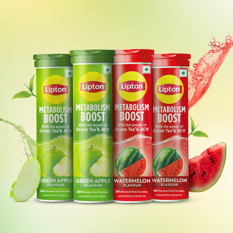 Metabolism Boost Tablets | Green Tea & Apple Cider Vinegar - Green Apple & Watermelon Flavor (pack of 4 tubes)
