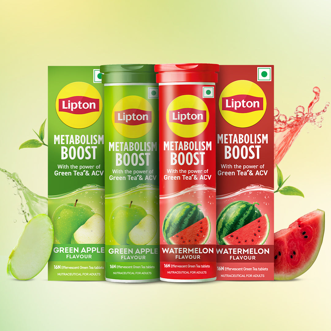 Metabolism Boost Tablets | Green Tea & Apple Cider Vinegar - Green Apple & Watermelon Flavor (pack of 4 tubes)