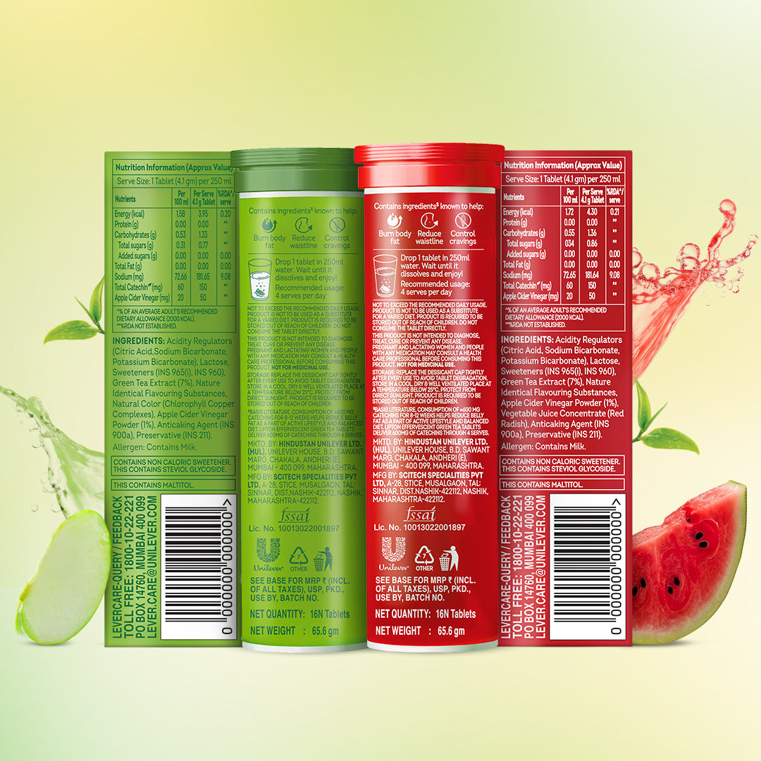 Metabolism Boost Tablets | Green Tea & Apple Cider Vinegar - Green Apple & Watermelon Flavor (pack of 4 tubes)