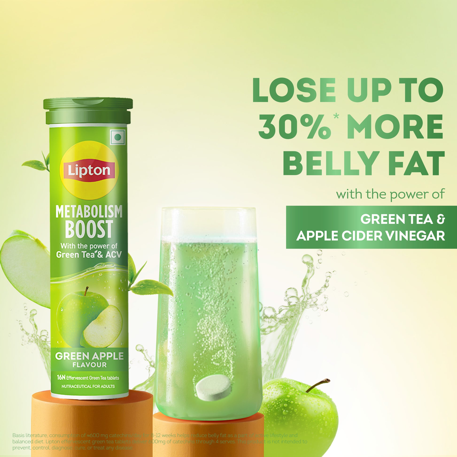 Metabolism Boost Tablets | Green Tea & Apple Cider Vinegar - Green Apple Flavor (Pack of 2 tubes)