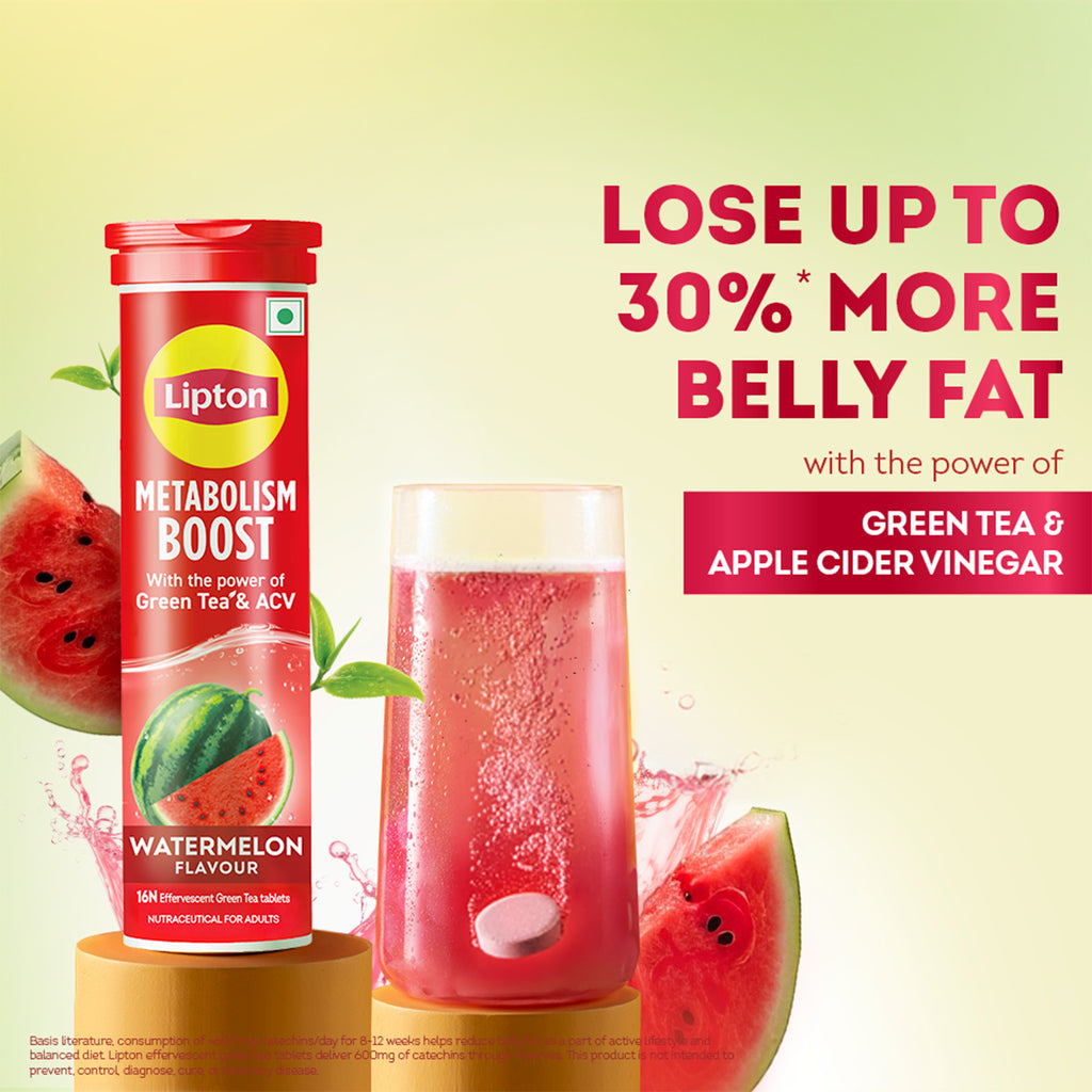 Metabolism Boost Tablets | Green Tea & Apple Cider Vinegar - Watermelon Flavor (Pack of 4 tubes)