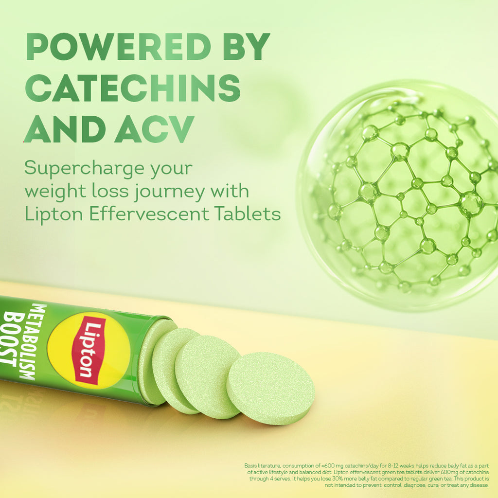 Metabolism Boost Tablets | Green Tea & Apple Cider Vinegar - Green Apple Flavor (pack of 4 tubes)