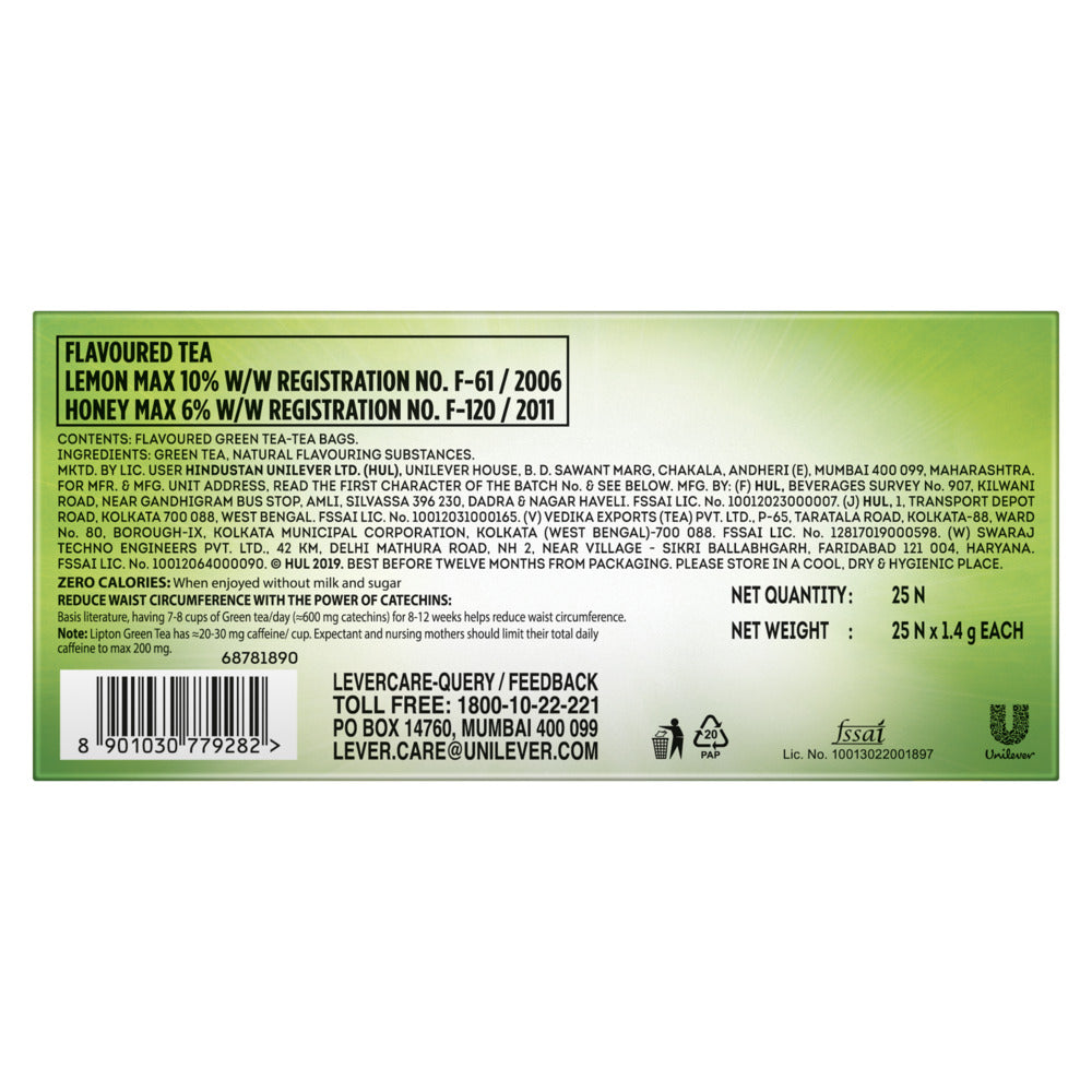 Lipton Assorted Green Tea Bags | Honey Lemon, Raspberry Mint and Lemongrass Ginger (Pack of 3)