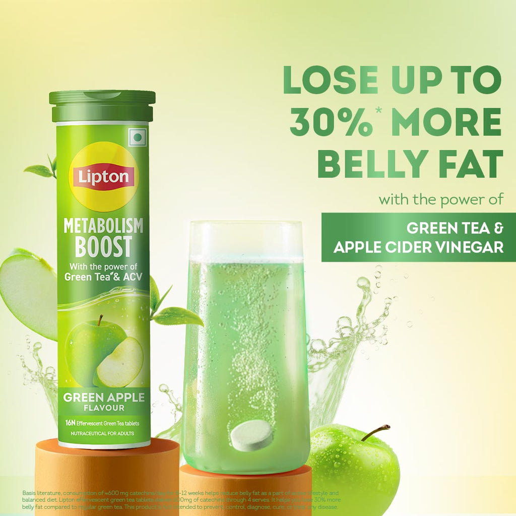 Metabolism Boost Tablets | Green Tea & Apple Cider Vinegar - Green Apple Flavor (pack of 4 tubes)