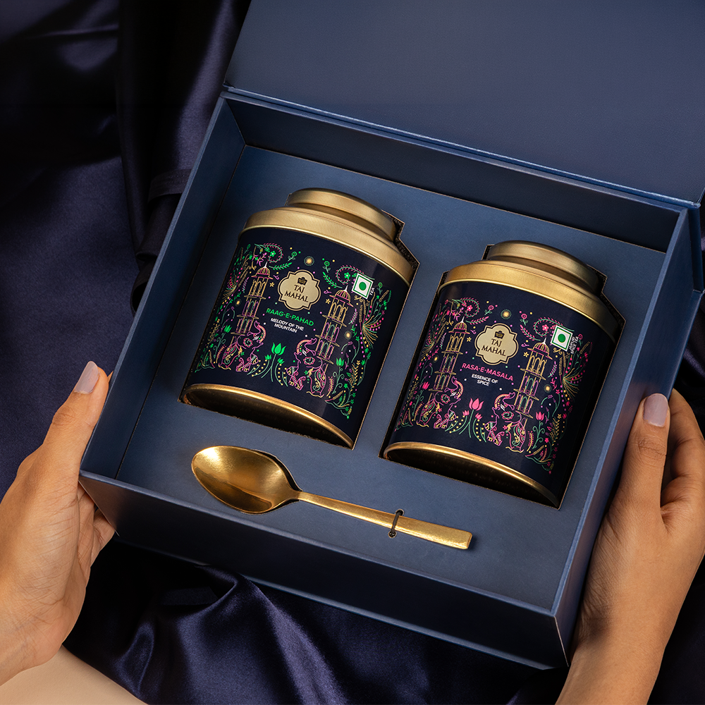 Ghazal Assorted Tea Gift Box with Spoon (100g * 2 Premium Flavored Teas) | Taj Mahal Tea