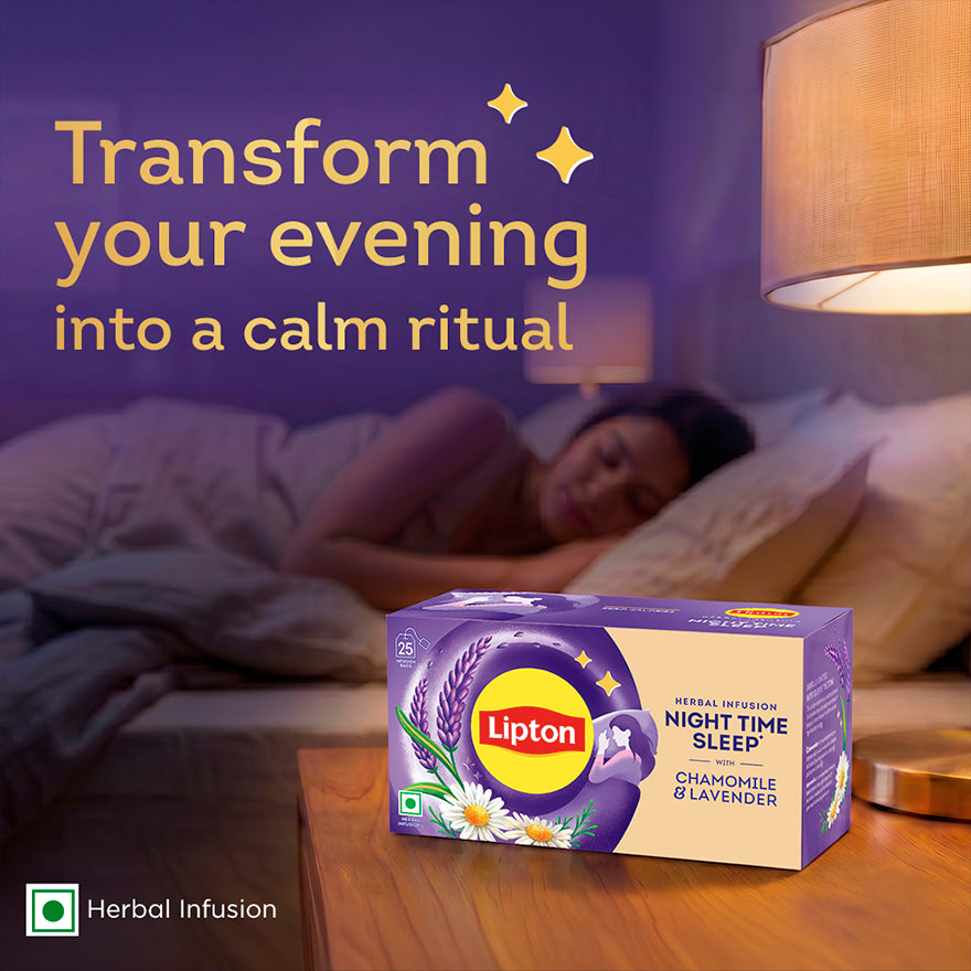 Lipton Night Time Sleep | Lavender, Herbal Infusions 25 Tea Bags for Relaxation, Free from Caffeine
