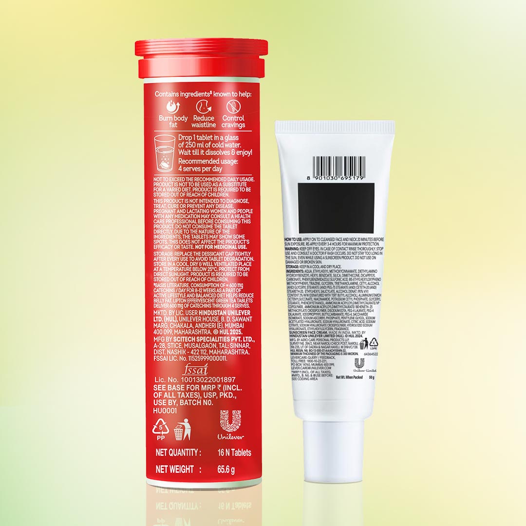 Sip & Hydrate Combo | Lipton Metabolism Boost Watermelon Tablets and Novology SPF 50 PA ++++ Photostable Hydrating Sunscreen