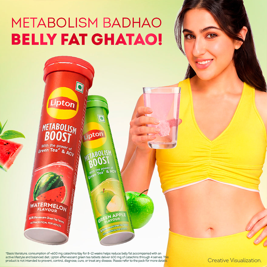 Metabolism Boost Tablets | Green Tea & Apple Cider Vinegar - Watermelon Flavor (Pack of 4 tubes)