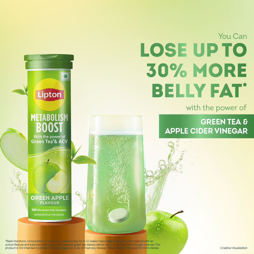 Metabolism Boost Tablets | Green Tea & Apple Cider Vinegar - Green Apple Flavor (Pack of 8 tubes)