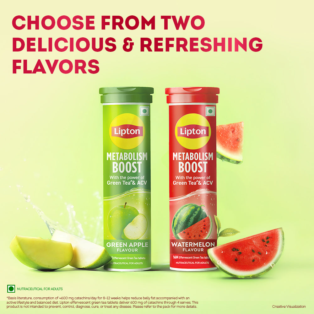 Metabolism Boost Tablets | Green Tea & Apple Cider Vinegar - Watermelon Flavor (Pack of 2 tubes)