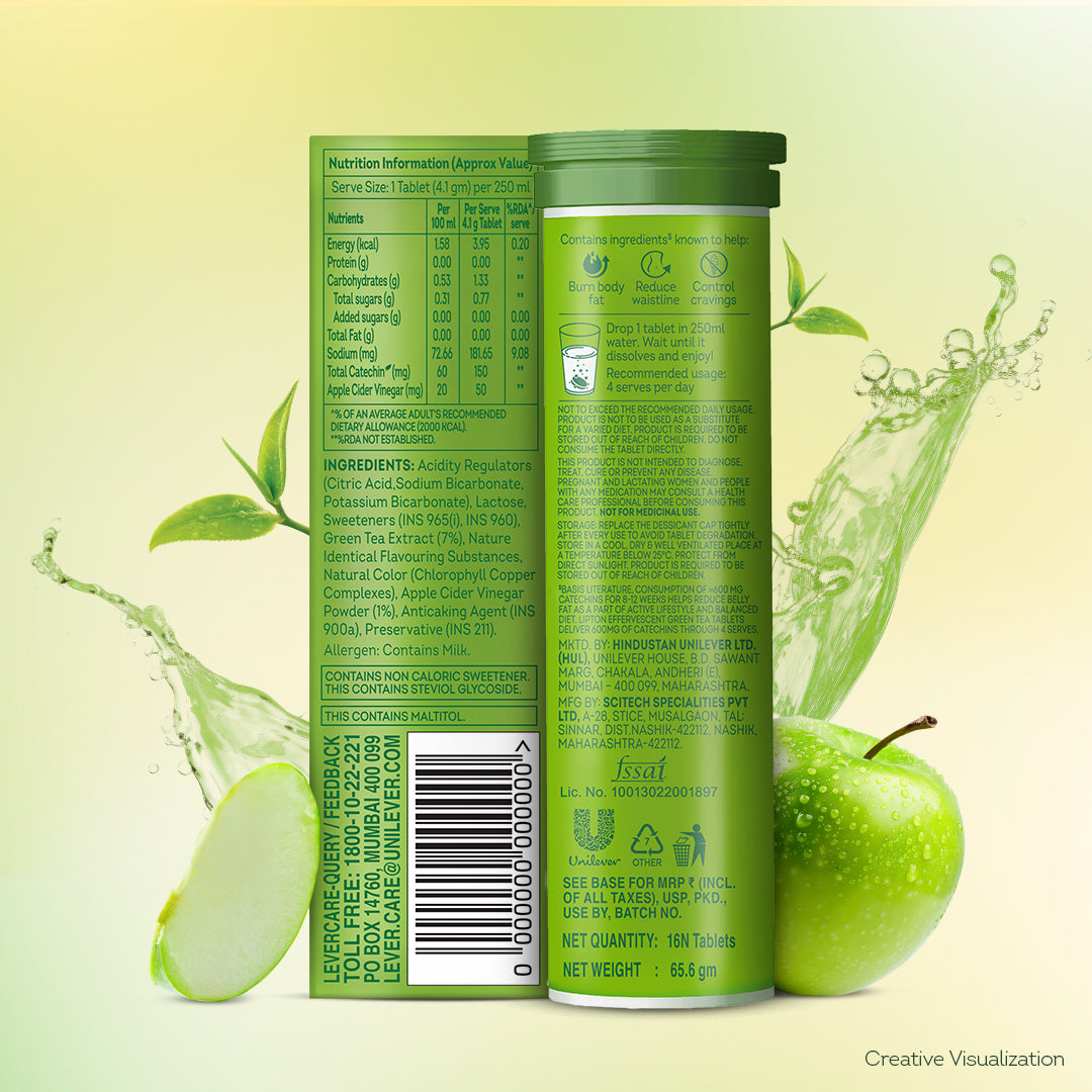 Metabolism Boost Tablets | Green Tea & Apple Cider Vinegar - Green Apple Flavor (Pack of 2 tubes)