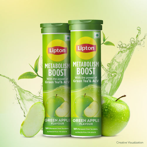 Metabolism Boost Tablets | Green Tea & Apple Cider Vinegar - Green Apple Flavor (Pack of 2 tubes)
