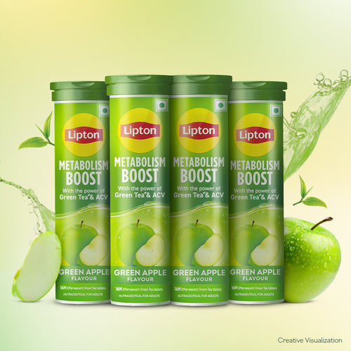 Metabolism Boost Tablets | Green Tea & Apple Cider Vinegar - Green Apple Flavor (Pack of 4 tubes)