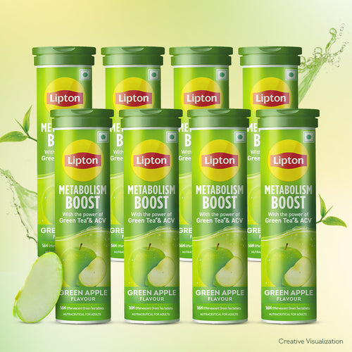 Metabolism Boost Tablets | Green Tea & Apple Cider Vinegar - Green Apple Flavor (Pack of 8 tubes)