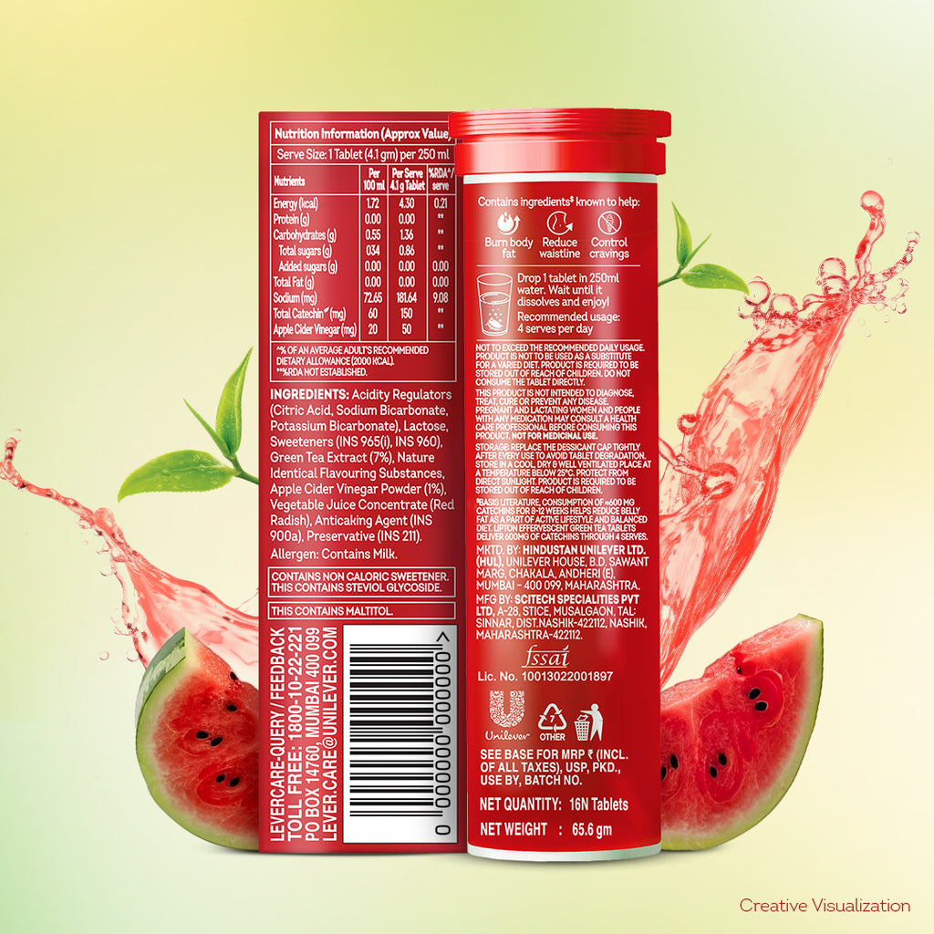 Metabolism Boost Tablets | Green Tea & Apple Cider Vinegar - Watermelon Flavor (Pack of 2 tubes)