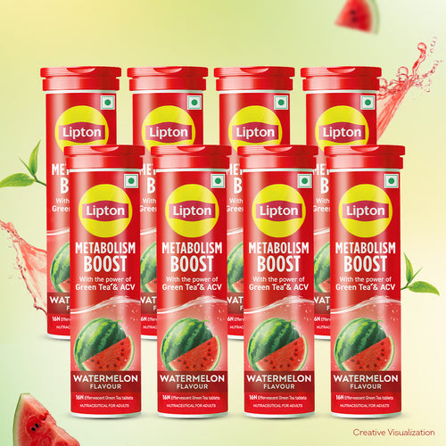 Metabolism Boost Tablets | Green Tea & Apple Cider Vinegar - Watermelon Flavor (Pack of 8 tubes)